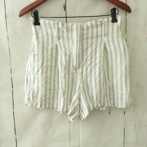 Ann Taylor Loft Shorts M Medium White Blue Stripe High Waisted Rise Pleated